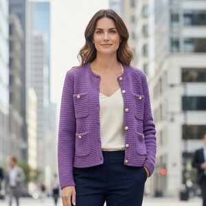 Boston Proper Gold Button Detail Cotton Long Sleeve Purple Knit Cardigan size XL